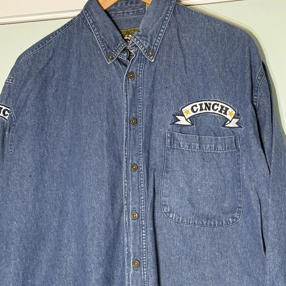 Camisa Vintage Cinch Para Hombres XL Denim Vaquero Occidental Bordada Rodeo Años 90 Foto 2 de 4