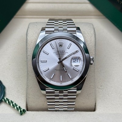 Rolex Datejust 41 Silver Index Dial Stainless Steel Smooth Bezel Jubilee