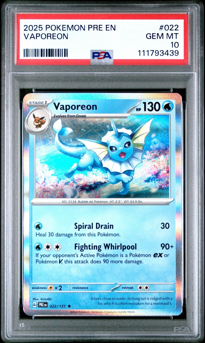PSA 10 - 2025 POKEMON PRE EN PRISMATIC 022 VAPOREON | HOLO