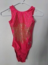 Ozone Gymnastics Leotard Pink Coral Size Child Large Gold Spangles Sunset