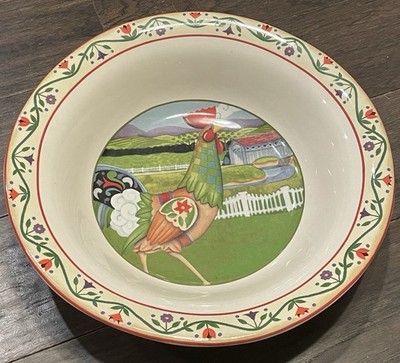 Vintage Jim Shore Barnyard Rooster Serving Bowl Country Cottage Core 9.5 
