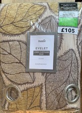 Dunelm Sherwood Ochre & Brown Leaves Eyelet Curtains - 5 sizes