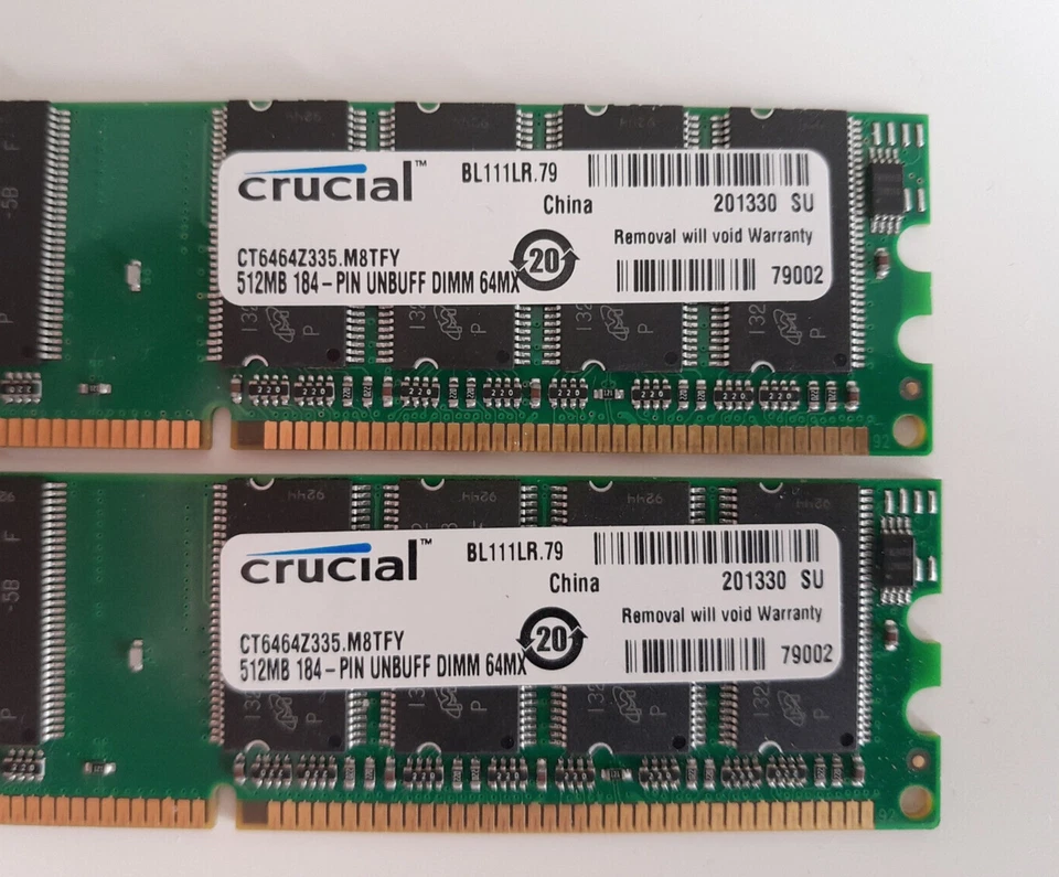 Crucial CT6464Z335.M8TFY 2x512MB (1GB) DDR1-333 RAM - Image 2 of 3