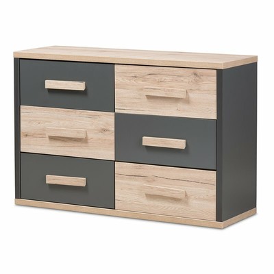 Baxton Studio Pandora 6 Drawer Double Dresser In Gray And Oak