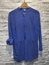 EUC Women's SPLENDID Long Tunic Top Dress Roll Tab Sleeves Hidden Buttons Blue S
