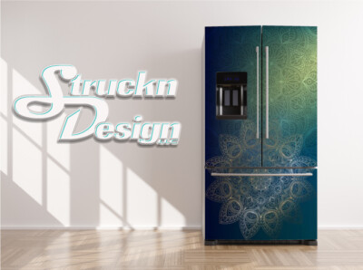 Mandala Green Blue Gold Art Retro Fridge Freezer Wrap Side Door Vinyl Decal
