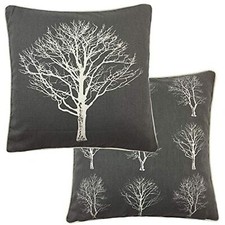 Pack of 2 Forest Trees 100% Cotton, Piped, Cushion Covers 43cm x 43cm Grey/White