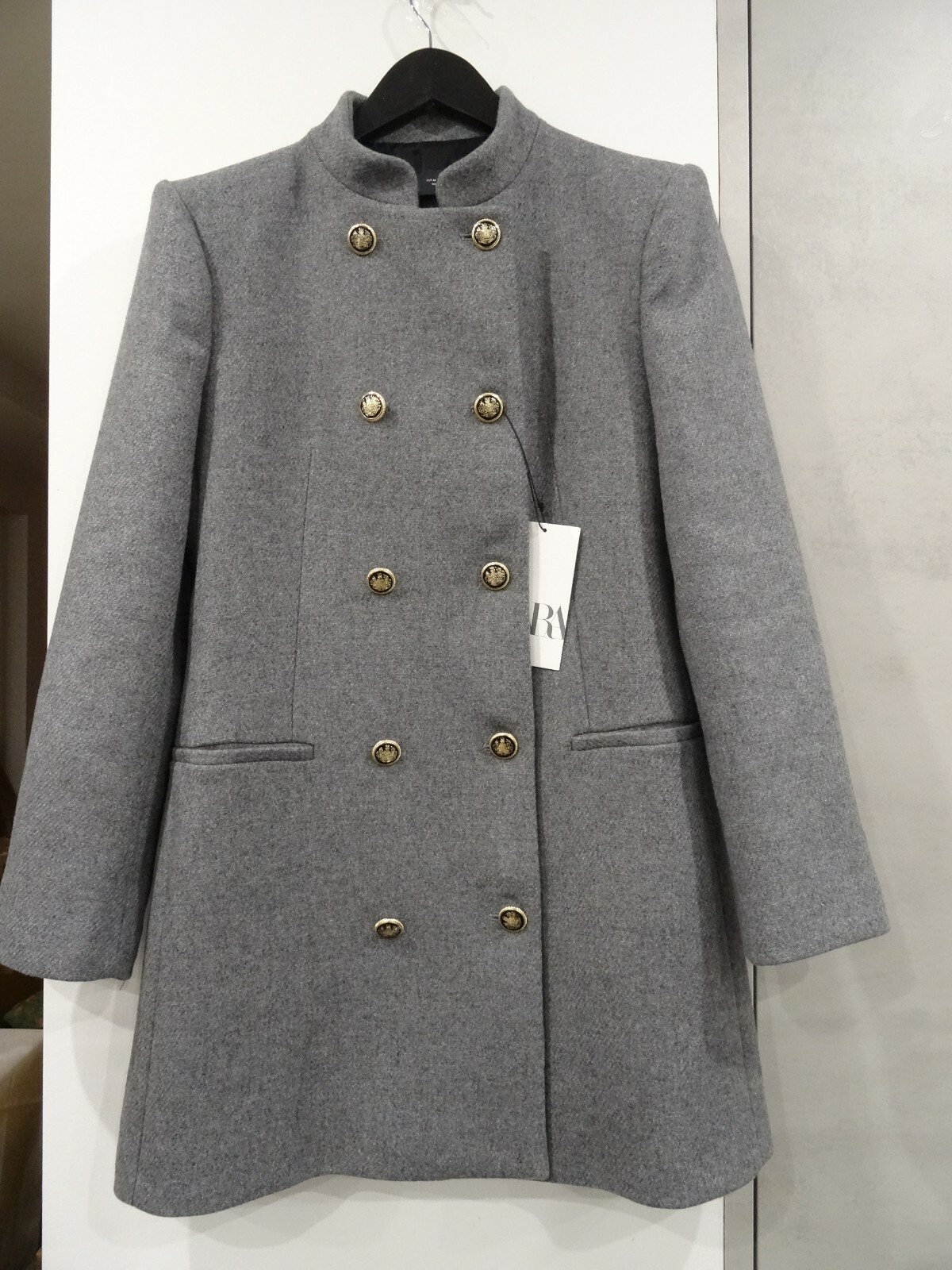 ZARA GREY WOOL BLEND DOUBLE BREASTED COAT SIZE XL