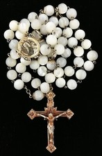 COLLANA CROCE CROCIFISSO ROSARIO ARGENTO MASSICCIO 800 VERMEIL MADREPERLA perline