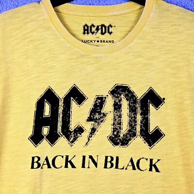 Lucky Brand ACDC Shirt ADULT LARGE YELLOW CASUAL BACK IN BLACK ROCK ...