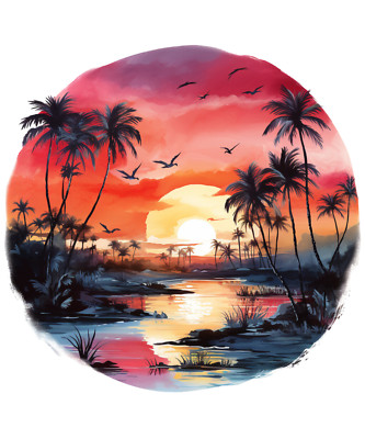 XXL 18x18cm Car Decal Sticker Tropical Sunset Decal