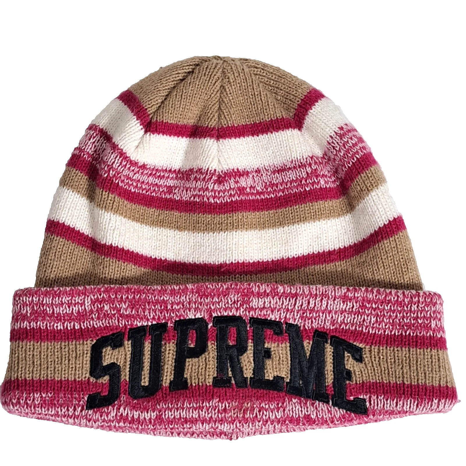 BONNET SUPRÊME NEW YORK AUTHENTIQUE CHAPEAU D'HIVER GRAND LOGO SPACE DYE STRIPE