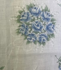 Vintage Lady  s 12  Blue Flower Bouquet HANDKERCHIEF Floral Ribbons Mid century