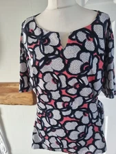 Thoughts true Hemp Blend Pink& Black Floral Short Sleeve Top Uk 18 Nwt Holiday 