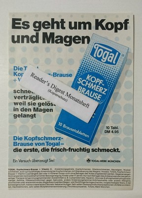 Advertisement A5: Togal Headache Shower 1986 (290916345)