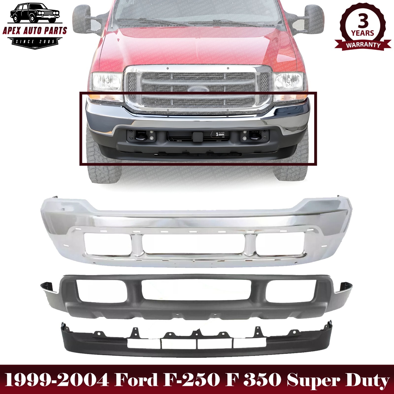 Front Bumper Chrome Steel + Valance Cover For 2001-2004 Ford Super Duty