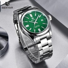 BENYAR Men Automatic Watch Green Dial Waterproof Stainless Steel Band Wristwatch