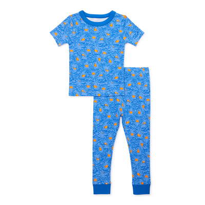 Wonder Nation Toddler Boy's Short Sleeve Tight Fit 2-Pcs Pajama Set Blue Sz  12M