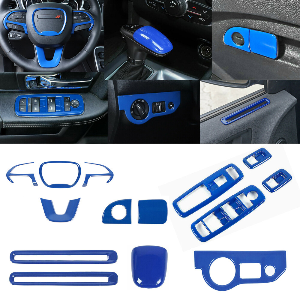 14x Blue ABS Interior Set Decor Cover Trim Kit For Dodge Charger