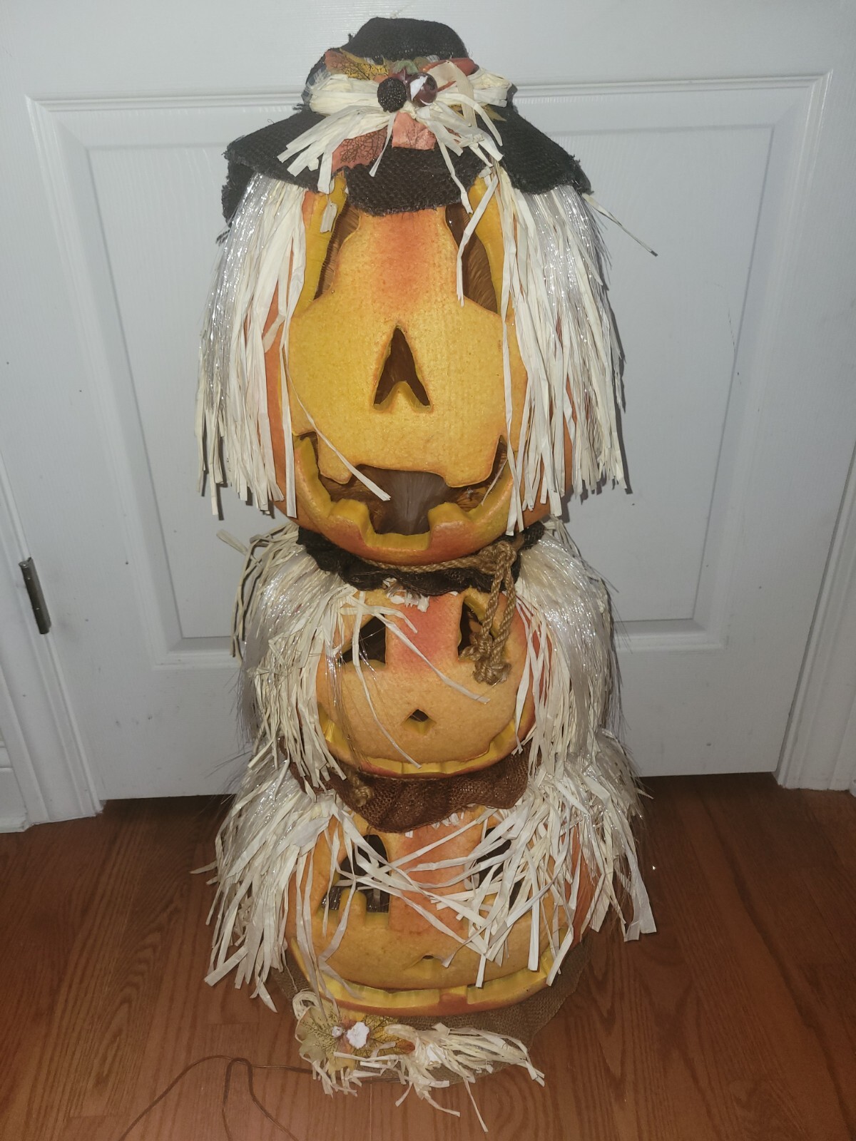 Vintage 34" Fiber Optic Jack O' Lantern 3 Pumpkin Trio Stack Gemmy