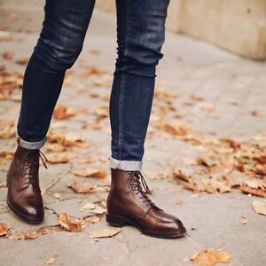 Hand Stitched Men's Classic Elegant Dark LaceUp Ankle Boots, Large boots | eBay