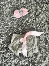 New Infant Baby Newborn Ruffle Rhinestone Headband Bloomer Diaper Cover Panties