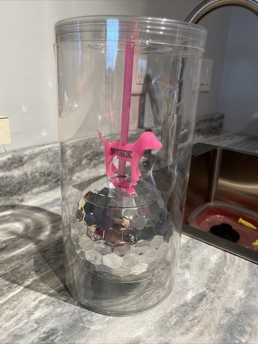 NEW Victoria's Secret PINK Dog Limited Edition Disco Ball Cup Straw - Picture 4 of 5