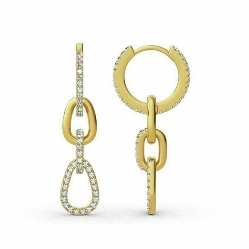 2.30Ct Round Cut Simulated Diamond Drop/Dangle Earrings 14K Yellow Gold Plated - Bild 3 von 3