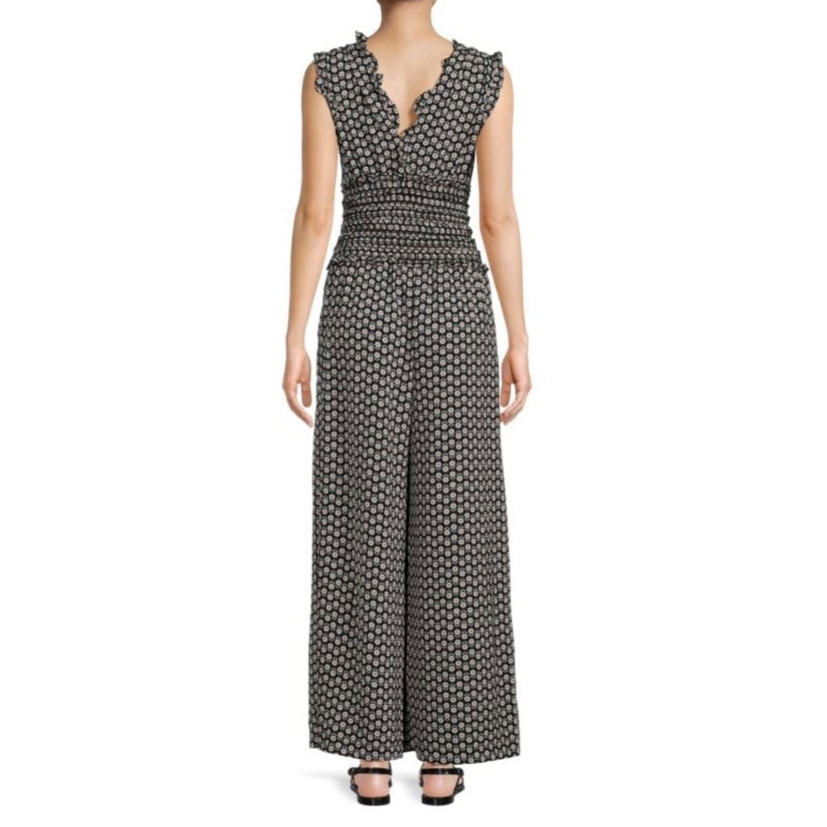 MAX STUDIO/マックス スタジオ/ワンピース/ブラック×ホワイト/L Max Studio Women Black & White Ruffle Wide Leg Jumpsuit Size