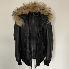 Aviatrix Black Leather Parker With Real Fur Trimmed Hood - Unisex