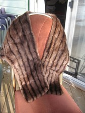 VTG MUSKRAT FUR STOLE wraps LIGHT BROWN  LINE OF DARK BROWN 58" long