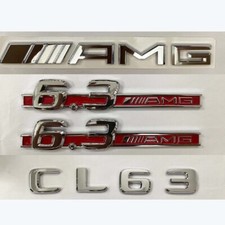 F&uuml;r Mercedes Benz CL63 AMG 6.3AMG Flache Silber Rot Embleme Aufkleber Chrom Auto