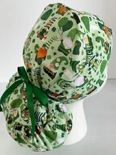 St. Patrick’s Day Gnome Medical Ponytail Pouch Surgery  Scrub Cap Chef Hat