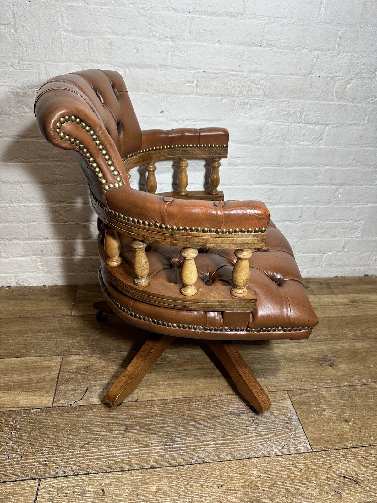 Vintage Chesterfield Captains Chair . Brown Leather . Free Delivery