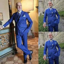 Royal Blue Men's Suit Peak Lapel Double Breasted Formal Wedding Tuxedo 2 Pieces