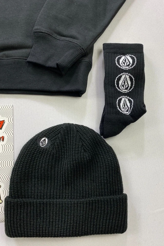 Boy's Youth Volcom Frickin Gift Set Hoodie T-Shirt Beanie Sticker Sheet Socks  - Image 3 of 4