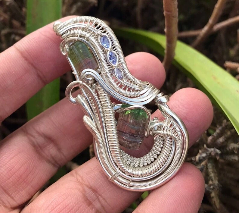 Pingente de turmalina melancia de qualidade superior feito à mão colar joia zircão gema - Imagem 3 de 4