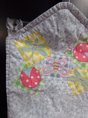 LIGHT BLUE HAND MADE TABLE RUNNER WITH BUTTERFLIES AND LADYBUGS *PRE-OWNED* - Picture 4 of 7