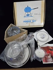 NEW 1970 Vintage Fondue Set Stainless Steel Gourmet International Complete BOX