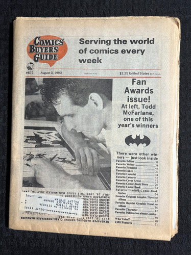 1990 COMICS BUYERS GUIDE Newspaper #872 VG+ 4.5 Todd McFarlane / Fan Awards