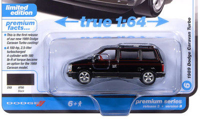 Auto World Mighty Minivans Black 1989 Dodge Caravan Turbo 1:64 Diecast Car
