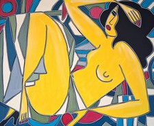 KLEYMAN Tableau Unique Côte Akoun 73x60 " Nu à la balle rouge " Direct Artiste