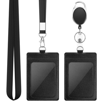 DUPENCD 2 Pack Badge Holders, Vertical PU Leather ID Card Holder Black 