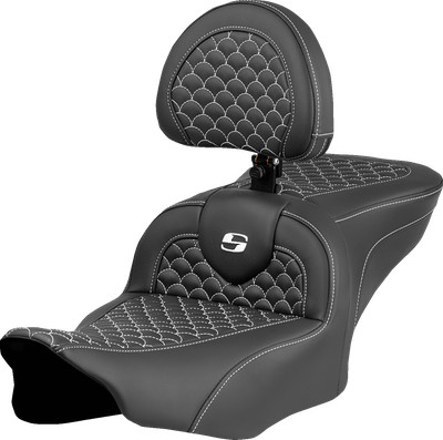 SADDLEMEN Roadsofa* Fits Seat - Dragon Scale Stitch - White Stitch - W/ Backrest