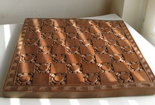 Wooden chess board carved used with signs of wear