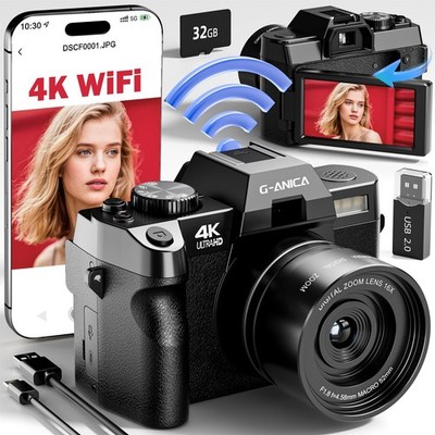 4K 48MP Digital Camera 32GB TF WiFi  Anti-Shake for Vlogging YouTube 2 Batteries