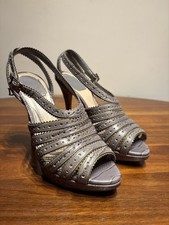 Christian Dior Bonnie Gray Croc Embossed Slingback Platform Heels EU 37 Vintage