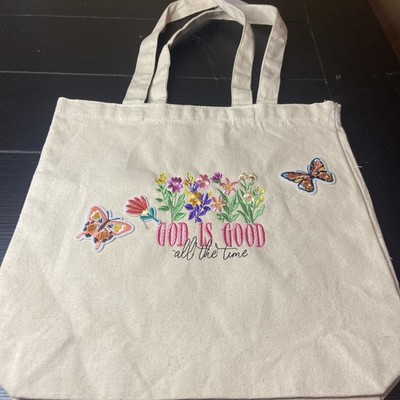 Beautiful Floral Embroidered W/Birds On Top & bottom Corner Large Tote Bag