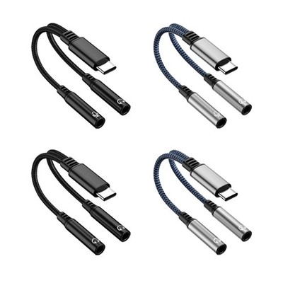 Type C To Double 3.5mm Extension Cable Male to Female Portable for Headphone