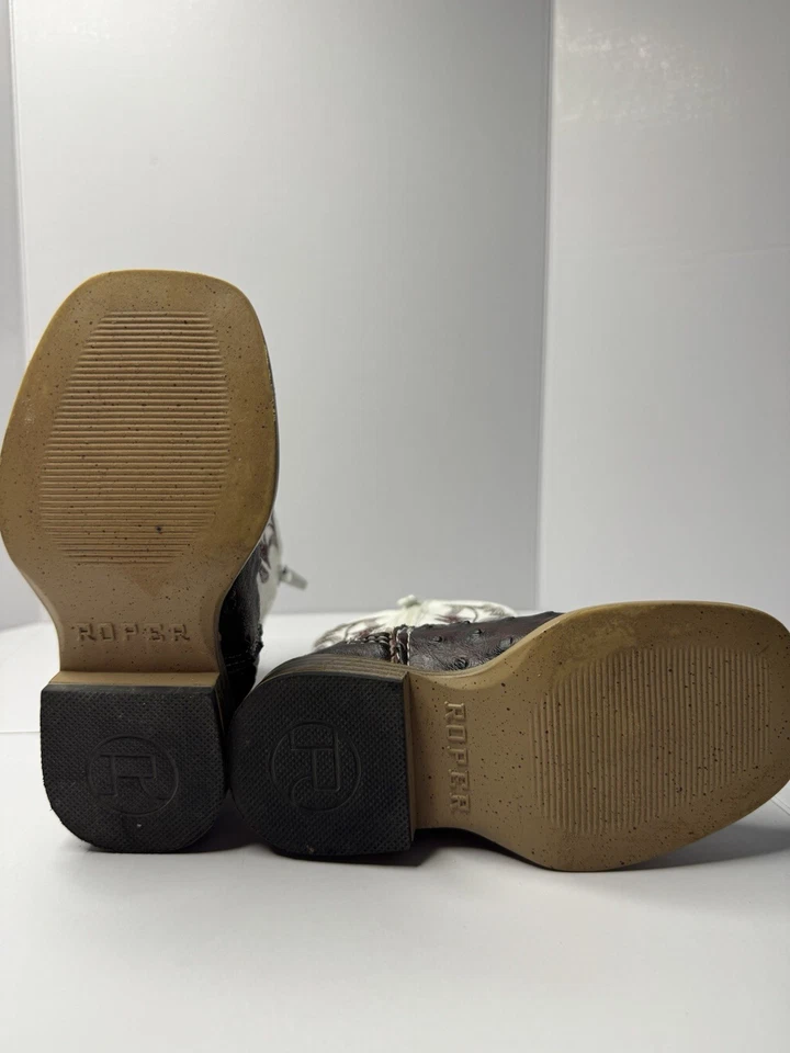 BOTAS VAQUERAS ROPER NIÑO PEQUEÑO CHOCOLATE ESTAMPADO AVESTRUZ CON PUNTERA CUADRADA BLANCA Talla 5 Foto 2 de 3